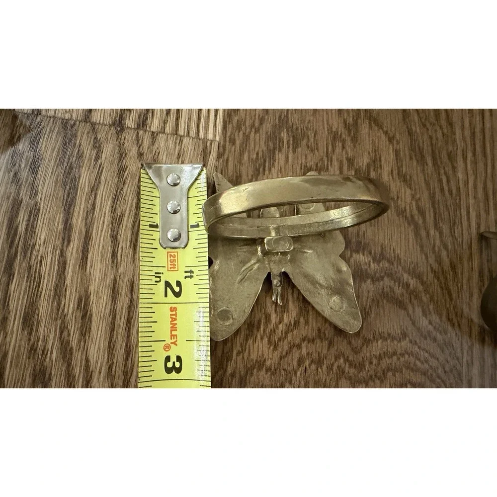Set Of 2 Vintage Solid Brass Butterfly Napkin Holders Spring